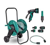 VONROC Set Complet Chariot Enrouleur avec Tuyau d’arrosage de 20M - Pistolet d'arrosage, Buses d’arrosage, raccords de tuyaux, Tuyau de raccordement et raccord de Robinet Inclus