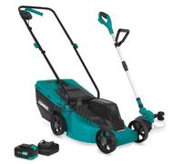 VONROC Tondeuse à gazon + Coupe-bordures 20V, 32cm + 25cm, Moteur Brushless, Batterie 4.0Ah, Panier 30L, Réglable 30-70mm, Kit de Pelouse sans Fil (Chargeur + AC 4.0Ah et Chargeur)