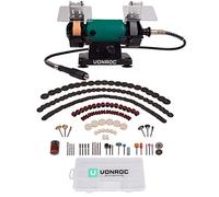 VONROC Touret à Meuler 150W - 192 Accessoires Inclus - Meule & Polissage de Précision - Arbre Flexible 1m - Régime 9900 tr/min - Pour Affûtage, Ponçage, Gravure, Polissage & Découpe