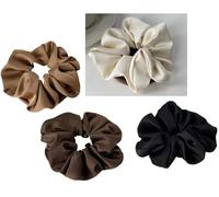 vonsera Lot de 4 chouchous en soie pour femme - Uni - Élastique - Épais - Doux - Accessoires pour cheveux - Pour queue de cheval - Couleurs neutres
