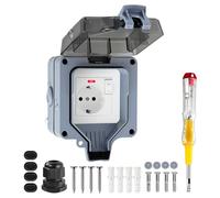 Vonsera Prise Extérieure étanche IP66, Prise Exterieure Etanche avec Interrupteur, Voyant Lumineux, 1 Voie Prise Anti-Poussière et Coupe-Vent avec Couvercle à Charnière, Gris