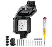 Vonsera Prise Extérieure étanche IP66, Prise Exterieure Etanche avec Interrupteur, Voyant Lumineux, Prise Anti-Poussière et Coupe-Vent avec Couvercle à Charnière, Multiprise Electrique Murale Noir