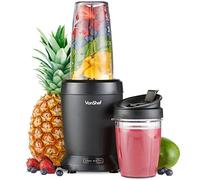 VonShef Blender Smoothie de 1000 W - Mini Mixeur Blender pour Fruits, Légumes et Glace Pilée - Avec Tasses de Voyage de 500 ml et 800 ml, 1 Bouton de Contrôle - Noir