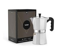 VonShef Cafetière Italienne - Cafetière Moka en Aluminium 9 Tasses - Pour Cuisinière à Gaz et Électrique - 450 ml - Joint et Filtre de Remplacement Inclus