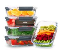 VonShef Contenants en verre avec couvercles - ensemble de 5 boîtes repas, capacité 1 L, compatibles four et lave-vaisselle, joint étanche anti-fuite, idéal pour le batch cooking