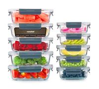 VonShef contenants en verre avec couvercles - lot de 10 boîtes repas 1 L et 370 ml, compatibles four et lave-vaisselle, joint hermétique anti-fuite, idéal pour le batch cooking