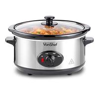 VonShef Mijoteuse 3,5L avec Couvercle en Verre, 3 Réglages de Température et Casserole Amovible pour Nettoyage Facile - Cuisinière pour les Soupes et Ragoûts - Acier Inoxydable