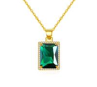 VONSSY Collier de pierres précieuses de pierre de naissance émeraude verte Rectangle goutte d'eau larme cristal diamant enveloppé pendentif chaîne en or jaune rose platine