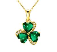 VONSSY élégant trèfle collier boucles d'oreilles | Emerald Emerald trefoil irlandais pendentif | or blanc plaqué chaîne | bijoux cadeaux significatifs pour les femmes mère petite amie
