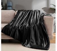 Vonty Couverture en Satin Noir 152,4 x 203,2 cm, rafraîchissante et Soyeuse en Tricot torsadé Infroissable, pour coush, canapé, lit, extérieur