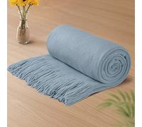 Vonty Couverture en Tricot Doux avec Pompons - Couverture tissée décorative pour canapé, lit, décoration d'intérieur (127 x 152,4 cm, Bleu Ciel)