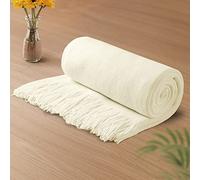 Vonty Doux Plaid avec Franges en Tricot pour couvertures pour canapé, lit, Pique-Nique, Camping, Utilisation Quotidienne - 127 x 152,4 cm 50" x 60" Blanc Ivoire
