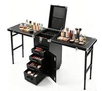 VonVVer Chariot cosmétique avec table de manucure et 5 tiroirs - ABS | Valise à ongles avec roulettes, table de manucure avec 2 tables latérales, 4 roulettes de frein, 100 kg