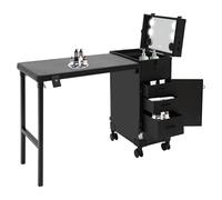 VonVVer Valise cosmétique à roulettes avec table et miroir - Station de maquillage mobile - Grande valise de maquillage avec 4 roulettes et 3 tiroirs - Avec haut-parleur Bluetooth - 3 couleurs de