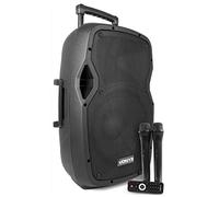 Vonyx AP1200PA Enceinte Sono Portable avec Micros sans Fil - 600W Max, Bluetooth, USB/SD/MP3, Boomer 12", Batterie Intégrée, avec Poignée Télescopique et roulettes pour Les Déplacements