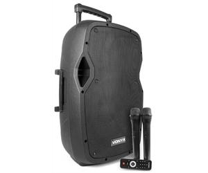 Vonyx AP1200PA Enceinte Sono Portable avec Micros sans Fil - 600W Max, Bluetooth, USB/SD/MP3, Boomer 12", Batterie Intégrée, avec Poignée Télescopique et roulettes pour Les Déplacements