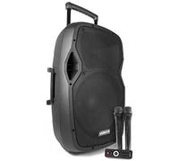 Vonyx AP1500PA Enceinte Sono Portable avec Micros sans Fil - 800W Max, Bluetooth, USB/SD/MP3, Boomer 15", Batterie Intégrée, avec Poignée Télescopique et roulettes pour Les Déplacements