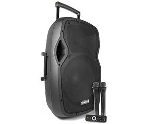 Vonyx AP1500PA Enceinte Sono Portable avec Micros sans Fil - 800W Max, Bluetooth, USB/SD/MP3, Boomer 15", Batterie Intégrée, avec Poignée Télescopique et roulettes pour Les Déplacements