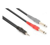 Vonyx Câble Audio Cordon Jack 3,5 Stéréo/2x Jack 6,35 Mono - 1,5m Noir