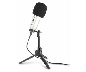 VONYX CM320B - Microphone Studio USB avec Trépied - Titane, Micro Professionnel USB, Gain et Écho Réglables, Prise Casque 3,5mm, Corps Métallique, Adaptateur 3/8"-5/8", Bonnette en Mousse