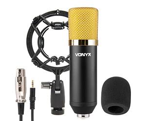 VONYX CM400 Microphone à Condensateur Noir et Or - Microphone de Studio, Grand Diaphragme, pour Chant et Instruments, Faible Distorsion, SPL Élevé, Prise Jack 3,5mm, Idéal pour Studio et Streamer