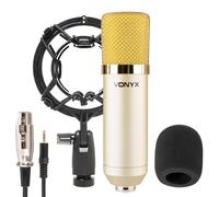 VONYX CM400C Microphone de Studio à Condensateur Doré avec Suspension Antichoc, Filtre Anti-Pop, Son Haute Précision, Connexion XLR/Jack 3,5 mm, Idéal pour Voix, Podcast et Streaming