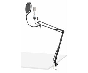 VONYX CMS320S - Microphone Studio USB avec Bras Articulé Réglable et Filtre Anti-Pop - Titane, Micro Professionnel USB, Gain et Écho Réglables, Prise Casque 3,5mm, Corps Métallique, Bonnette