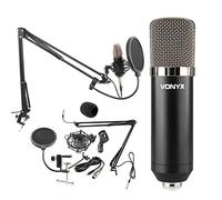 VONYX CMS400 Microphone de Studio Argenté - Ensemble Microphone à Condensateur avec Bras Réglable et Filtre Anti-Pop, Alimentation Fantôme 48 Volts, Connexion Directe à Un Ordinateur (Jack 3,5mm)