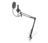 VONYX CMS400 Microphone de Studio Argenté - Ensemble Microphone à Condensateur avec Bras Réglable et Filtre Anti-Pop, Alimentation Fantôme 48 Volts, Connexion Directe à Un Ordinateur (Jack 3,5mm)