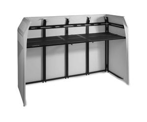 Vonyx DB5 Pro Stand DJ Repliable 7 Panneaux, Blanc ou Noir, Table DJ Pliable Attachée, Cadre en Aluminium Noir, Livré avec Sacs de Sransport, Idéal DJ Mobiles