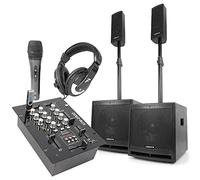 Enceinte Sono DJ Vonyx Kit Sono DJ 2.2 avec table de mixage et accessoires DJ inclus - idéal pour animer vos soirées