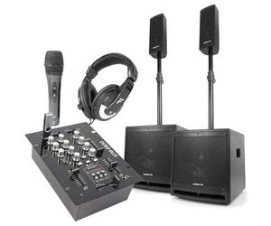 VONYX Kit Sono DJ 2.2 avec Table de Mixage et Accessoires DJ Inclus - Idéal pour Animer Vos Soirées