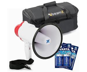 VONYX MEG020 Kit Mégaphone Compact 20 Watts - avec Mégaphone Porte-Voix Sac de Transport BeamZ AC-120, 4 Piles Type D 1,5V, Plug and Play, Idéal pour Les Déplacements en Manifestations ou Matchs