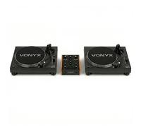 Vonyx Pack DJ Vinyle Complet avec 2 Platines Vinyles Direct Drive et Table de Mixage Analogique, Setup DJ Professionnel pour Mix Scratch et Entraînement, Système DJ à Entraînement Direct