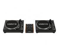 Vonyx Pack DJ Vinyle Complet avec 2 Platines Vinyles Direct Drive et Table de Mixage Analogique, Setup DJ Professionnel pour Mix Scratch et Entraînement, Système DJ à Entraînement Direct