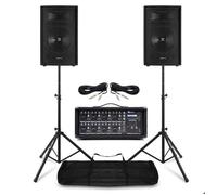 Vonyx Pack Sono Complet - Système de Sonorisation 800W avec Table de Mixage 8 Canaux, 2 Enceintes PA 8 Pouces et Supports Réglables