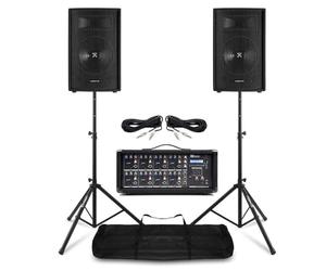 VONYX Pack Sono Complet - Système de Sonorisation 800W avec Table de Mixage 8 Canaux, 2 Enceintes PA 8 Pouces et Supports Réglables, Idéal pour Les DJ ou Conférences