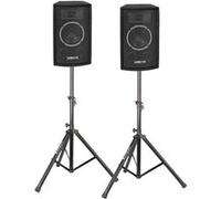VONYX Pack Sono - Paire d'Enceintes 6 Pouces, 150W avec Pieds d'Enceintes et Sacoche de Transport, Public Address, Messages Public, Utilisation Domestique