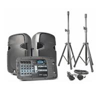 VONYX PSS302 Sono Portable 10" SD/USB/MP3/BT avec Pieds - Amplificateur Intégré - Mini Table de Mixage Intégrée - Puissance de 300 Watts - 8 Canaux - Technologie sans Fil Bluetooth