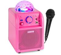 Vonyx SBS50P Ensemble karaoké avec microphone, Bluetooth et effet lumineux LED, Rose, Bluetooth, Batterie 3.7 Volts, Jelly Ball, Boule Disco, Soirée entre Amis/Famille, Effet Echo