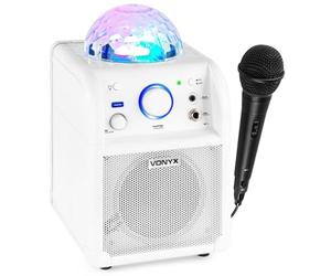 Vonyx SBS50W Enceinte Karaoké avec Microphone - Blanche, Fonction Bluetooth et Effet Lumineux LED, Autonomie 3-4h Max, Jelly Ball, Boule Disco, Parfait pour Une Soirée Entre Amis/Famille