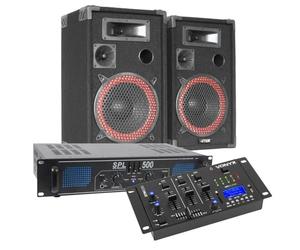 VONYX SKYTEC Kit DJ Complet - Enceinte 500W, Amplificateur Puissant 2X 250W avec Table de Mixage