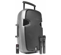 Vonyx SPJ-PA915 Enceinte Sono Portable avec micros sans fil - 700W Max, Bluetooth, USB/SD/MP3, Boomer 15", Batterie intégrée, poignée, emplacement pour pied de fixation, enceinte légère et robuste