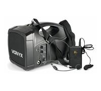 Vonyx ST012 Amplificateur de Voix Portable, Micro-Casque et Cravate, 30 Watts RMS, Entrée et Sortie Jack, Port USB, Bandoulière de Transport, Batterie Rechargeable, Idéal pour Conférences ou Visites