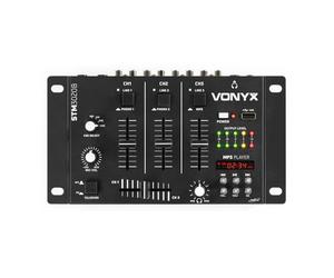 Vonyx STM-3020B Table de Mixage 6 Canaux - Port USB, 3 Canaux Mono/Stéréo Commutables, 2 Canaux Phono/Ligne Commutables, 2 Entrées Micro avec Fonction Talkover, Sortie Casque, Idéal pour DJ Mobile