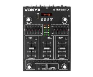 Vonyx STM2270 Table de Mixage DJ 4 Canaux, Entrée USB, Bluetooth, 8 Effets sons Individuels, Equalizer 5 Bandes, Entrée Micro et Sortie Casque, Écran LCD