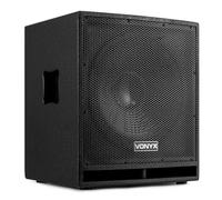 VONYX SWP15 Caisson de Basse Actif 800W, Phase Réglable, Entrée/Sortie XLR + RCA, Amplificateur Intégré, Insert sur la Face Supérieure pour Enceinte Active, Grave 15", Idéal pour DJ Mobile