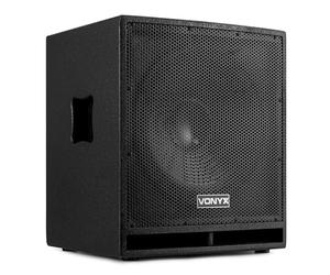 VONYX SWP15 Caisson de Basse Actif 800W, Phase Réglable, Entrée/Sortie XLR + RCA, Amplificateur Intégré, Insert sur la Face Supérieure pour Enceinte Active, Grave 15", Idéal pour DJ Mobile