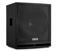 Vonyx Caisson de basse actif SWP18 – 1200W, amplificateur intégré, phase réglable, XLR/RCA, 18"