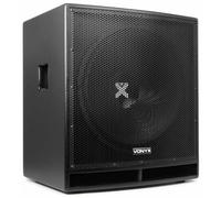 VONYX SWP18 Caisson de Basse Actif 1200W, Phase Réglable, Entrée/Sortie XLR + RCA, Amplificateur Intégré, Insert sur la Face Supérieure pour Enceinte Active, Grave 18", Idéal pour DJ Mobile